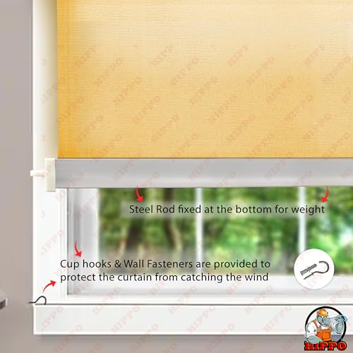 Image of HIPPO 180 GSM HDPE Outdoor Balcony Roller Blind, UV & Dust Protection Corded Roll Up and Down Light Filtering Blinds for Garden (Sunny-Yellow, 3FTX7FT)