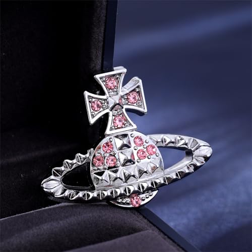 Image of Dreuyet Saturn Planet Brooch Pin for Women Ladies Dainty Rhinestone Star Lapel Pin Cubic Zirconia with Crystal Planet Brooch Fashion Dress Accessories Jewelry for Suit Clothing Jackets Badges