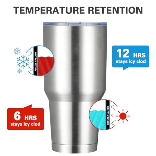 Image of MEWAY 30oz Insulated Tumbler With Lids and Straws,Stainless Steel Double Vacuum Coffee Tumbler Cup, Brush, Durable Powder Coated Coffee Cup for Cold & Hot Drinks, Office(Silver,4 PACK)