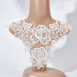 PLIGREAT 2 Pairs Three-Dimensional Flowers Embroidered Lace Appliques, Beaded Applique Patches Sewing On Lace Fabric Appliques for Bridal Wedding Prom Dresses Tailor Shop Supplies DIY Crafts Accessory