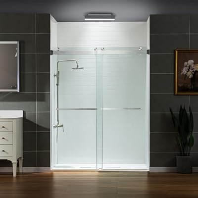 WOODBRIDGE Frameless Shower Doors 56-60" Width x 76" Height with 5/16"(8mm) Clear Tempered Glass, 2 Ways Opening & Double Sliding in Brushed Nickel Finish