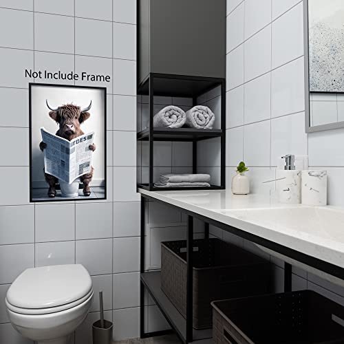 Rc6On Funny Highland Cow Wall Art Canvas Bathroom Picture thumb #2