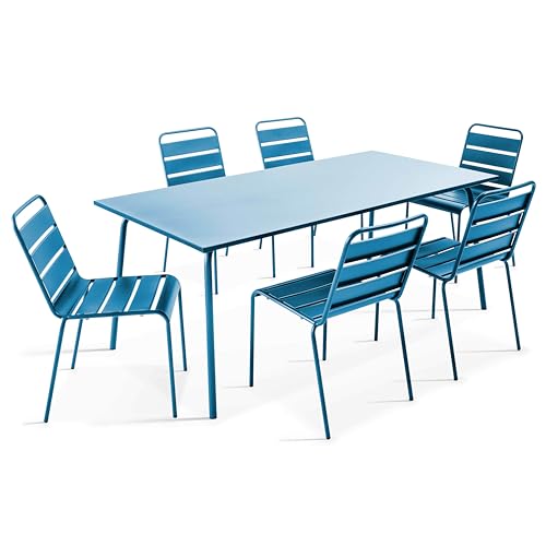Oviala Ensemble Table de Jardin et 6 chaises en métal Bleu Pacific - Palavas