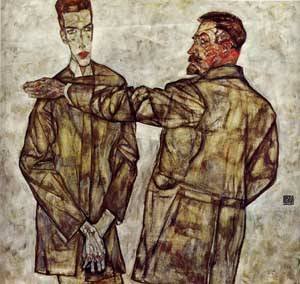 Peinture à l'huile souvenir Egon Schiele Double Portrait - Cadeau idéal pour passionné d'art