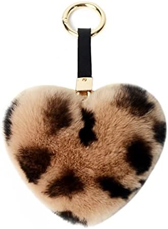 AICHUAN Genuine Rex Rabbit Hair Fur Pompom Keychain Heart Shaped Bag Charm Ring Fluffy Fur Ball