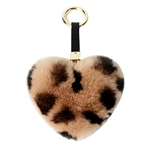 Aichuan Genuine Rex Rabbit Hair Fur Pompom Keychain Heart Shaped Bag Charm Ring Fluffy Fur Ball #TOP1