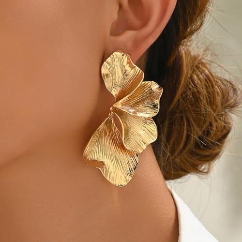 Chunky Gold Flower Earrings Flower Statement Earrings Large Floral Leaf Stud Earring Trendy Spring Earring Dresses for Women2