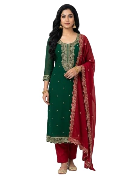Women's Unstitched Pure Vichitra Silk Salwar Suit Material Set with Heavy Embroidery & Sequence Work | Santoon Bottom & Designer Dupatta-picture-48