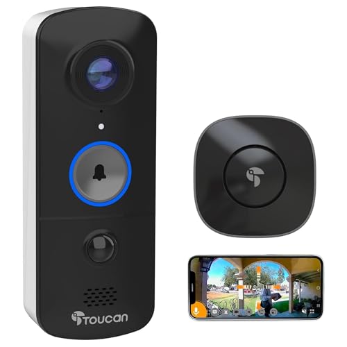 TOUCAN V3 Wireless Video Doorbell with Chime – 1080p Home Security Camera with 180° Field of View, Motion Detection, 2-Way Audio, Long-Lasting Battery & Free Cloud Storage, No Subscription Required