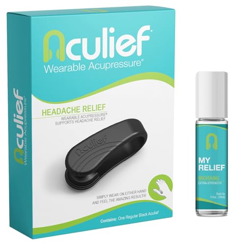 Aculief 1-Pack Wearable Natural Acupressure Support for Relaxation, Headache, Migraine, Stress Alleviation & Tension Relief, Soothes Muscle Pain Simple & Effective (Regular/Black)