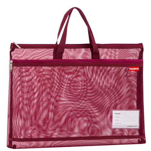 Pendancy Bolsa de malha com zíper tamanho A3, bolso duplo grande, bolsa de arquivo transparente de nylon leve com alça, armazenamento de documentos dobrável de 33 x 43 cm para projeto de quebra-cabeça