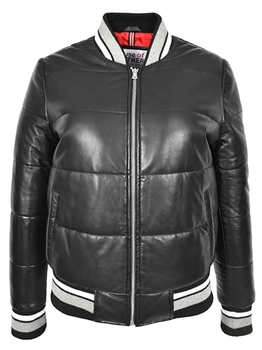 Blouson bomber en cuir véritable femme noir veste mi-saison chic