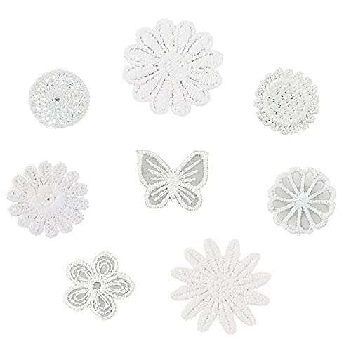 Pamtns Aufnäher Patches 40 Stück Weiß Spitze Applique Spitzenpatches Spitze Stickerei Nähen auf Flecken Spitze Blumen Aufnäher Stickpatches Applikationen Patches zum Dekorieren