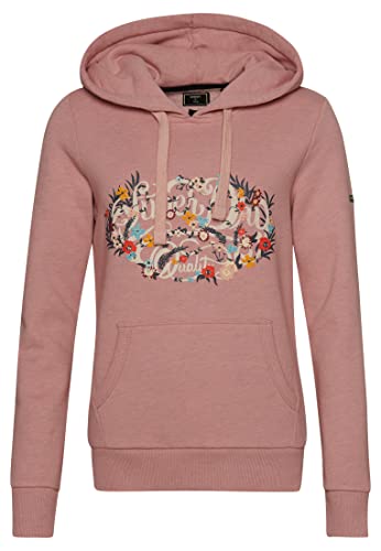 Superdry Damen-Kapuze, Vintage-Stil, Blumenmuster, Rosa meliert, Größe...