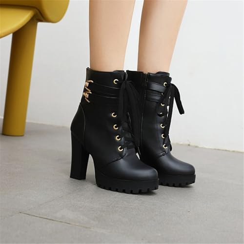 Image of FOREADA Goth Boots Chunky Heel Boot For Women Ankle Combat Booties Black Platform Bootie Buckle Rivets Punk Goth Shoes With Zipper