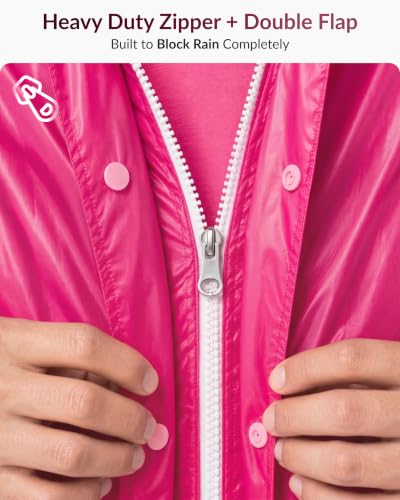 Image of Destinio Raincoat for Women Waterproof | Long Hooded Polyester Raincoat with PVC Lining | High Neck Double Layer Seam-Sealed Rain Wear with Waist Belt | Windproof Monsoon Rain Coat