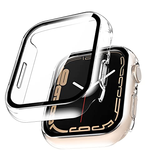 LϟK 2 Pack Funda para Apple Watch Series 7 41mm Protector de Pantalla de Cristal Templado Incorporado Case - Estuche Protector General para PC Duro HD Ultra-Thin Carcasa para iWatch 41mm - Claro Cover