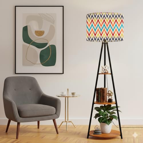 Image of Rellon Floor Lamp with 3 Storage Shelves, Metal FloorLamp for Living Room Standing Home Decoration FloorLamp Shade Reading for,Office,Kitchen,Bedroom (A5)