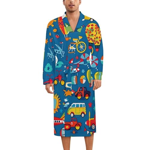 Car Airplane Hot Air Balloon Soft Robe Long Sleeve Bathrobes V Neck Sleepwear Spa Robes with Belt Men Woman