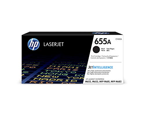 HP 655A CF450A, Negro, Cartucho Tóner Original, de 12.500 páginas, para impresoras HP Color LaserJet Enterprise Flow MFP M681z, MFP M682z; Color LaserJet Enterprise serie M652, MFP M681 y M653x