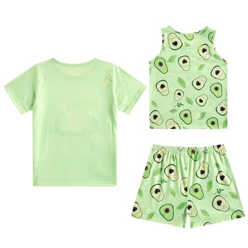 Funnycokid Girls Pajamas 3 Pieces Tie Dye Shirts&Tank Shorts Pjs Cute Summer Loungewear Nightwear Set Size 7-14 - Image 3