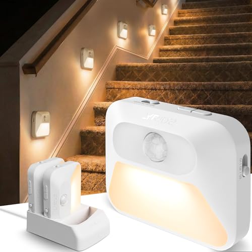 Image of Lyridz Sync Motion Sensor Night Lights with 3-in-1 Charging Dock, 3-Pack | Rechargeable and Steplessly Dimmable Path Lights for Stairs, Hallway, Bathroom, Bedroom, Nursery, Pet Areas & Travel