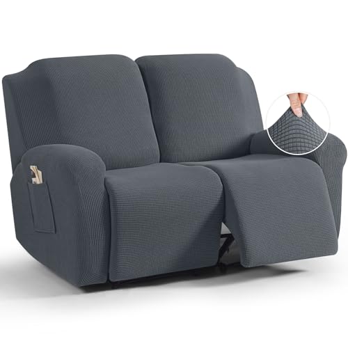 Image of TAOCOCO Loveseat Recliner Sofa Cover for 2 Seater Recliner 6 Pieces Soft Stretch Sofa Cover Stretch Sofa Cover for 2 Seater, Grey