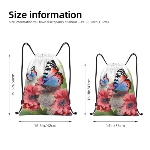 Flower Butterfly Drawstring Backpack Water Resistant String Bag Sports Sackpack Gym Sack Beach Swim Travel Daypack2