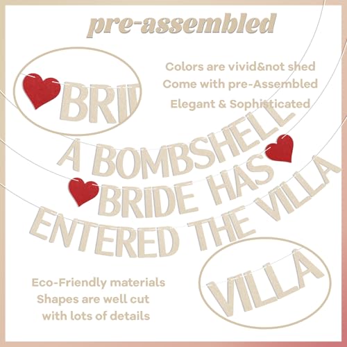 Image of A Bombshell Bride Has Entered The Villa Banner, Bombshell Villa Bridesmaid Party Decor, Island Bach Weekend Decor, Love Themed Island Bachelorette Party Decorations Champagne Gold
