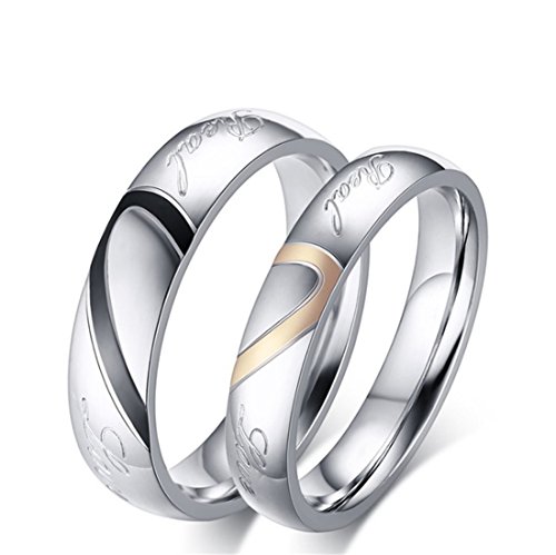 Preisvergleich Produktbild Goodful Schmuck 1 Paar Titanstahl LOVE Eheringe Herzförmig Puzzle Partnerringe Freundschaftsringe Trauringe Verlobung Ringe (Frauen(6)52-16,5)