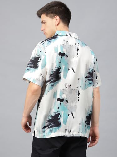 Image of Veirdo Poly Cotton Oversized Loose Baggy Fit Drop Shoulder Cool and Stylish Abstract Print Men Camp Collar Shirt