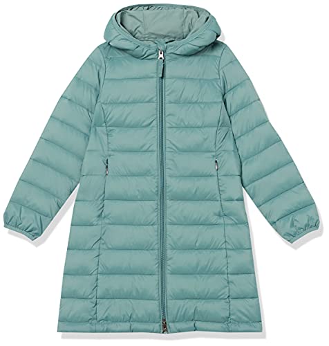Amazon Essentials Mädchen Lange leichte Pufferjacke Kapuze, Grün, 8 Jahre