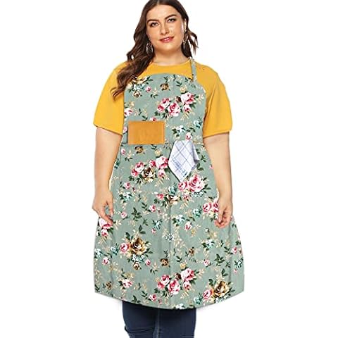 Sanlykate Extra Large Canvas Cotton Apron for Men & Women, Plus Size Durable Aprons with 2 Pockets, Adjustable Bib Machine Washable Oversized Aprons for Baking, Cooking, Painting - Greenness Cover