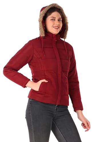 Image of Brazo Girls and Women's Puffer Regular Fit Bomber Jacket For Winter Wear | Hooded Neck | Full Sleeve | Zipper | Casual Jacket For Woman & Girl | Western Stylish Jacket For Women