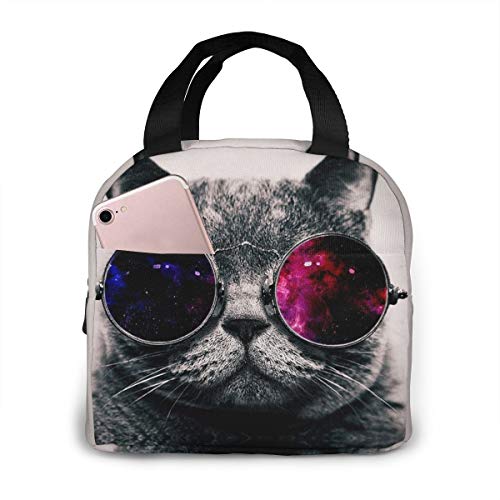 Galaxy Hipster Cat Wear Color Sunglasses Lunch Bag Cooler Bag Women Tote Bag Insulated Lunch Box Water-resistant Thermal Soft Liner Lunch Container for Picnic Travel Boating Beach Fishing Work