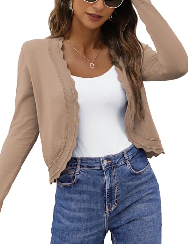 Image of OmicGot Women's Long Sleeve Cardigan Sweaters Open Front Cropped Bolero Shrugs for Dresses S-XL