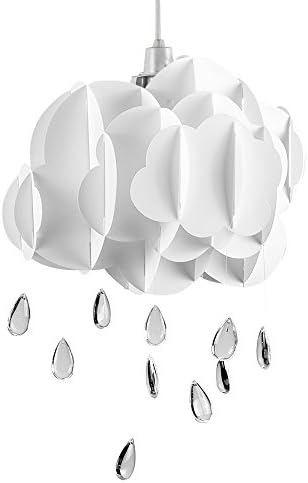 MiniSun White Layered Rain Cloud Ceiling Pendant Light Shade with Acrylic Jewel Raindrop Water Droplets - Complete with a 6w LED GLS Bulb [3000K Warm White]