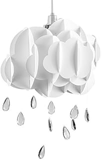 MiniSun White Layered Rain Cloud Ceiling Pendant Light Shade with Acrylic Jewel Raindrop Water Droplets - Complete with a 6w LED GLS Bulb [3000K Warm White]