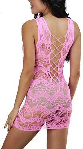Image of ToBeInStyle Women's Stretch See Through Fishnet Novelty Mini Rave Party Dress
