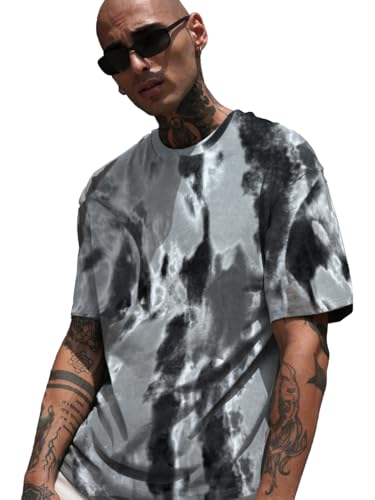 Image of LEOTUDE Men's cotton Oversized Fit Oversized Round Neck Half Sleeve Tie & Dye Printed T-Shirt