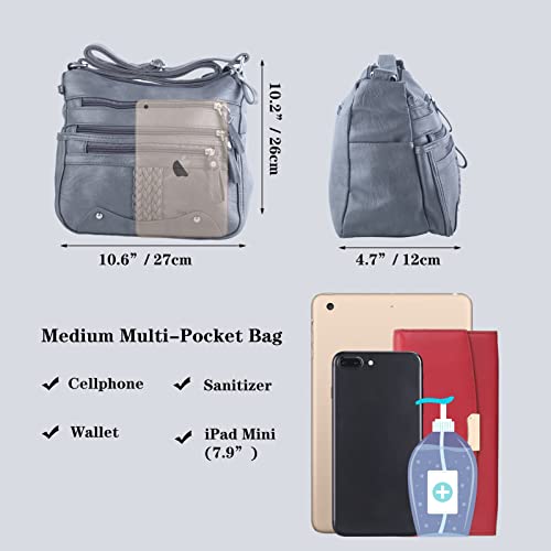 Image of ELDA 10 Pockets Crossbody Purse for Women Medium Pocketbooks Ladies Soft PU Leather Shoulder Bag Ladies Top Handle Satchel