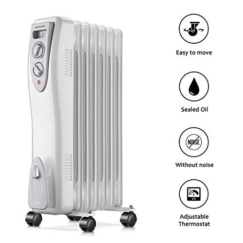 Homeleader 1500W Oil Heater, Portable Space Heater, Electric Heater for Home and Office, Electric Oil Filled Radiator Heater, White - Thumbnail 4