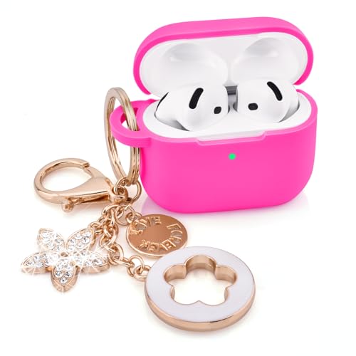 Image of Case Compatible With Apple Airpods 4 - VISOOM Airpods 4 Cases 2024 Cover Women Anti-Drop Silicone iPods 4 Earbuds Wireless Accessorie Charging Cases Girl Bling Keychain for Airpod Ipods 4th Generation