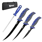 Booms Fishing XW60 フィッシングナイフ4点セット 刃渡り127mm/177mm/228mm ステンレス鋼 すべり止めグリップ 鞘 研ぎ器付き
