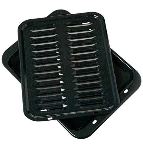 Comparison: Best Broiler Pan For Oven 4 General Electric GE Appliances Broiler Pan with Rack for Oven, Non-Stick Pan, 2 Piece Black Porcelain Coated Carbon Steel Roasting Pan, Durable and Dishwasher Safe, WB48X10056, Genuine GE OEM Part