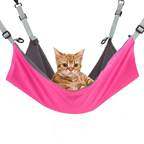 Hamaca de Gato NuoYo Gato Silla de la Hamaca Reversible Uso de 2 Caras con 4 Ganchos de Metal para Verano Invierno 53×36cm Rosa Roja