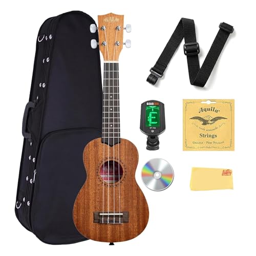 Kala KA-15S Satin Mahogany Soprano Ukulele Bundle with Hard Case, Tuner, Strap, Strings, Austin Bazaar Instructional DVD, and Polishing Cloth
