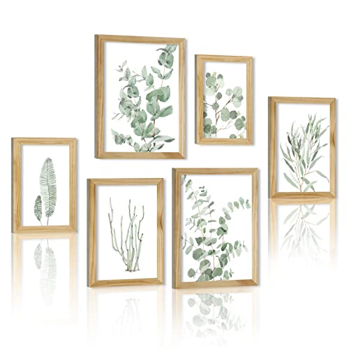 Green Plant Canvas Wall Art: Botanical Leaves Pictures For Living Room Bedroom Bathroom Decor Eucalyptus Plant Poster Print 6 Piece Framed Home Decoration #TOP10