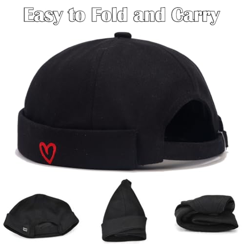 Image of Brimless Hats for Men Brimless Caps, Rolled Cuff Retro Docker Hat for Womens with Adjustable Beanie Hat