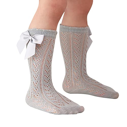 Baby Girls Socks Bowknot Mid-Length Sock Breathable Kid Mesh Socks Lace Stocking for 0-6Y,Pure Cotton (95% and Above) - Main Image